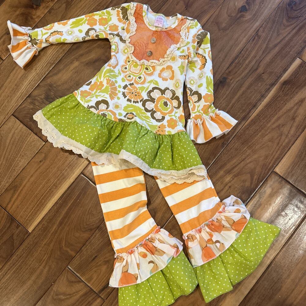 Giggle Moon Girls Long Sleeve Dress Pants Set 4t Ruffles Long Sleeve Orange Fall